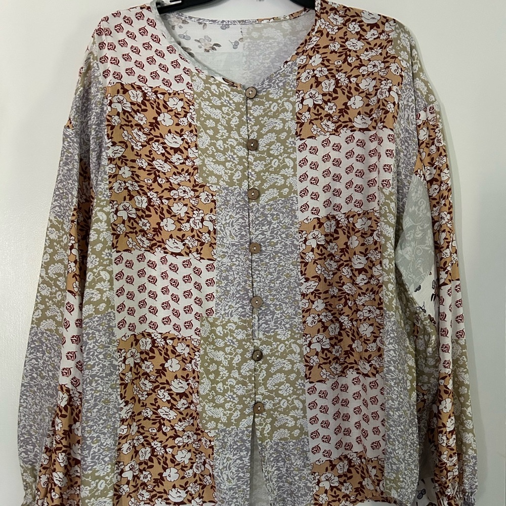 SHEIN Multicolor Patchwork Button-Up Blouse